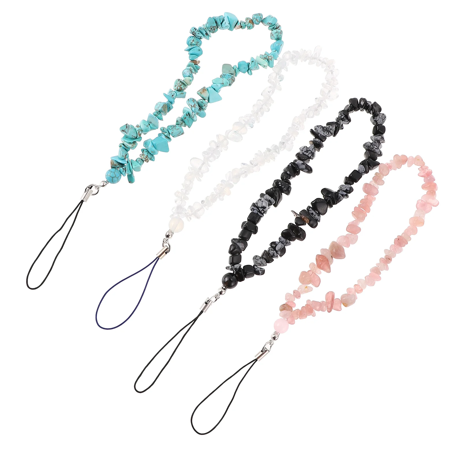 

4Pcs Stone Beaded Cellphone Lanyard Anti-lost Phone Wrist Strap Phone Charm