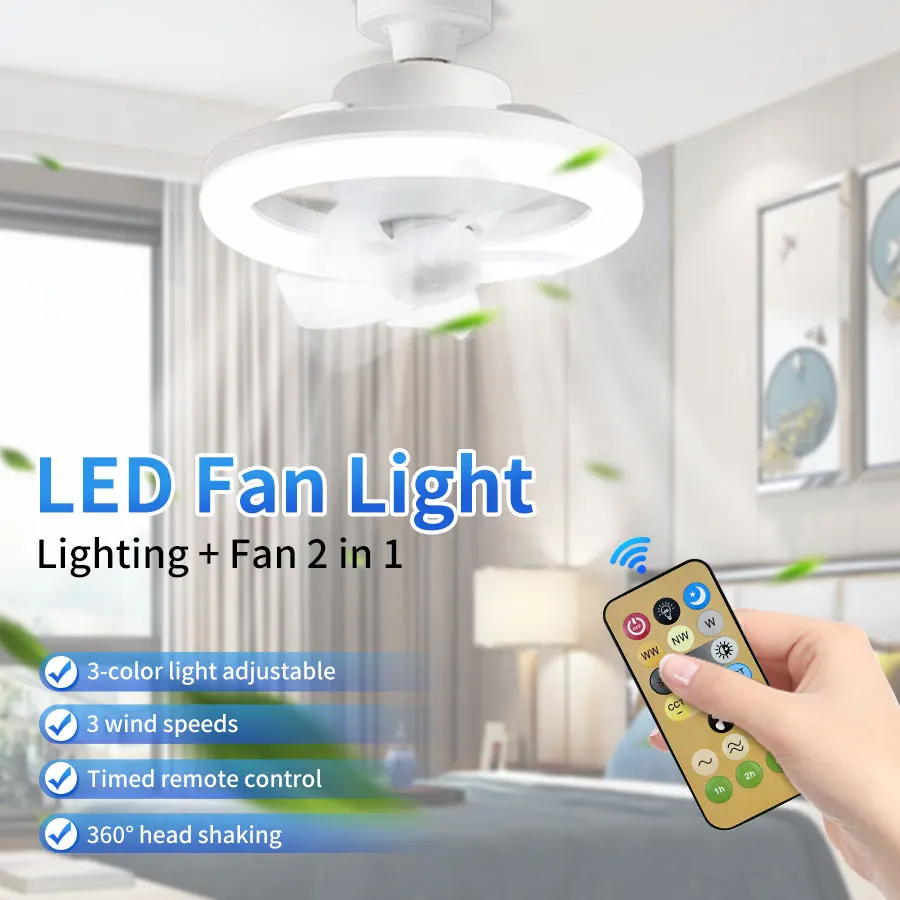 Потолочный вентилятор с дистанционным управлением 85-265 в E27 3 цветов