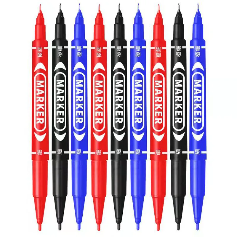 

9Pcs/Set Twin Tip Permanent Marker Pen Oily Waterproof Ink Thin Nib Crude Black Blue Red 0.5mm 1mm Drawing Logistics Glass