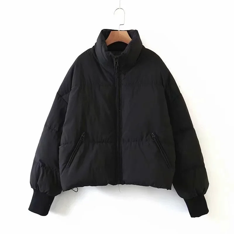 Women Cotton 2023 Clothes Ins Loose Casual Thin Warm Coat Bread Clothes Short Lazy Wind Down Solid Color Zipper Pockets Clothes