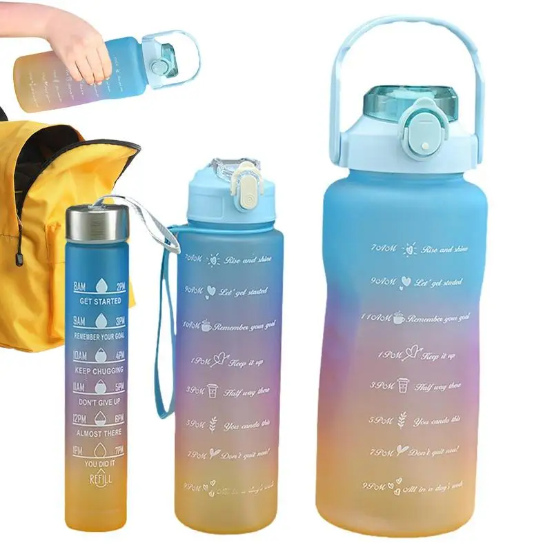 

3 Pcs/set Sport Water Bottle With Straw Time Marker Large Capacity Water Drinking Bottle Straw Water Cup For Fitness