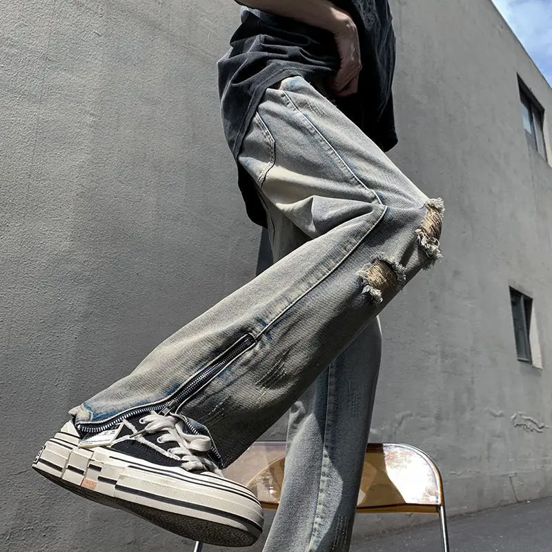 Ripped Jeans Y2k Streetwear Pants Men Trousers Slim Harajuku Man Hip Hop Men's Fashion Baggy Grunge Trendyol Stacked Clothing