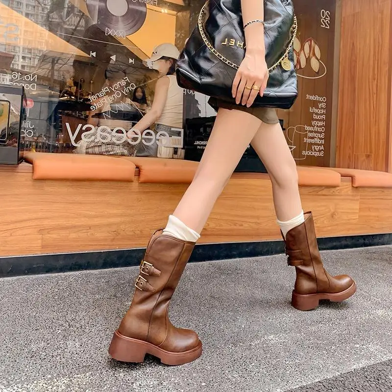 Туфли с круглым носком женские ботинки осенние ботинки-женские кожаные в стиле