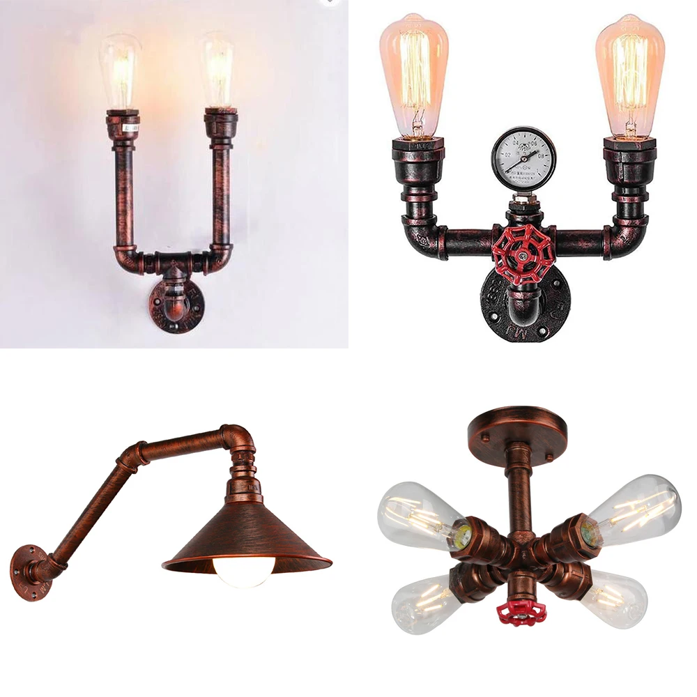 

Steam Punk Loft Wall Lights Iron Rust Industrial Water Pipe Retro Ceiling Lamps Vintage E27 Sconce for Living Room Bedroom Bar