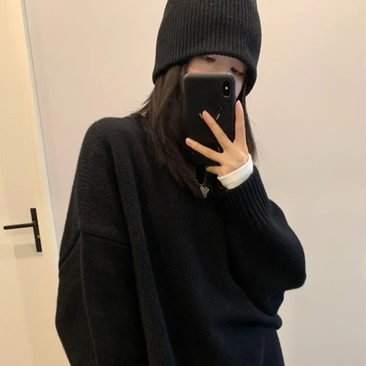 Женский свитер с v-образным вырезом фиолетовой звезды черный утолщенный мягкий и