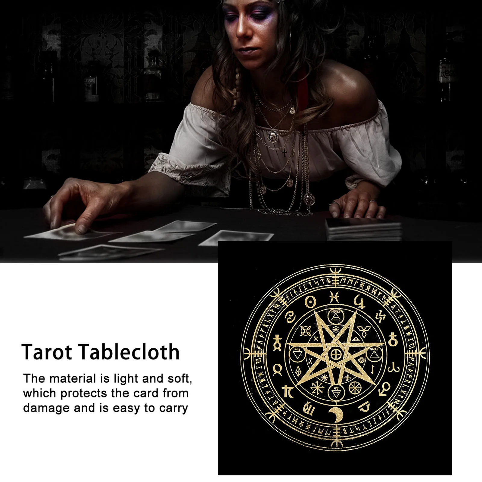 

Tarots Tablecloth Triple Moon Pentagrams Pagan Altar Cloth Flannel Tarots Cloth Divination Astrology Board Game 49x49cm