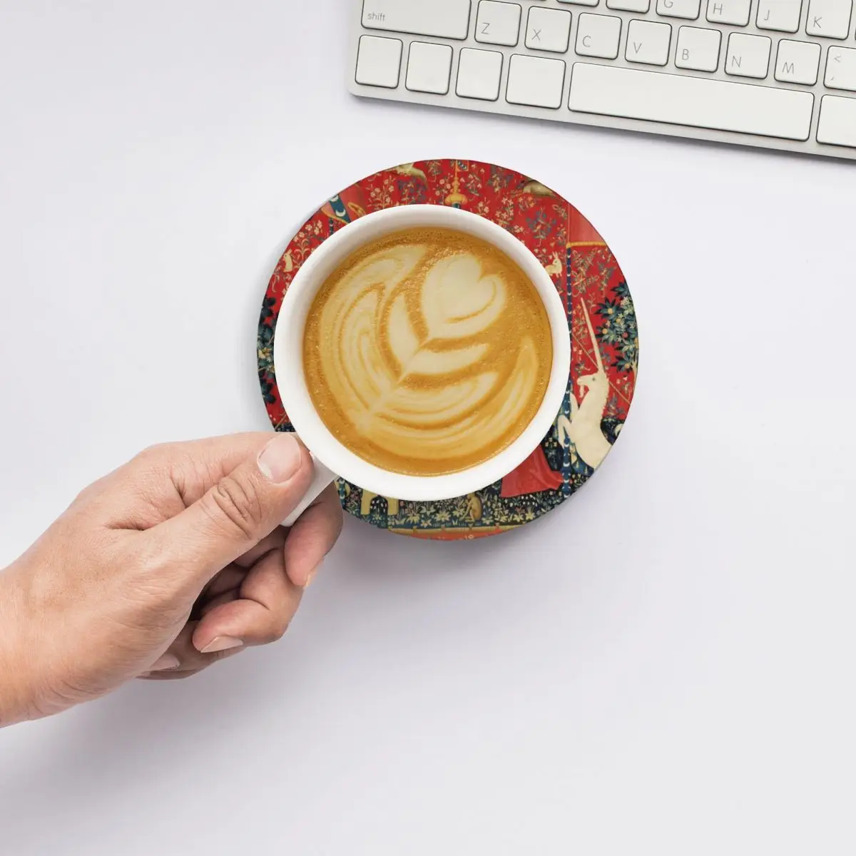 Леди и единорог DESIRE Лев фантазийные цветы животные красный зеленый цветочный