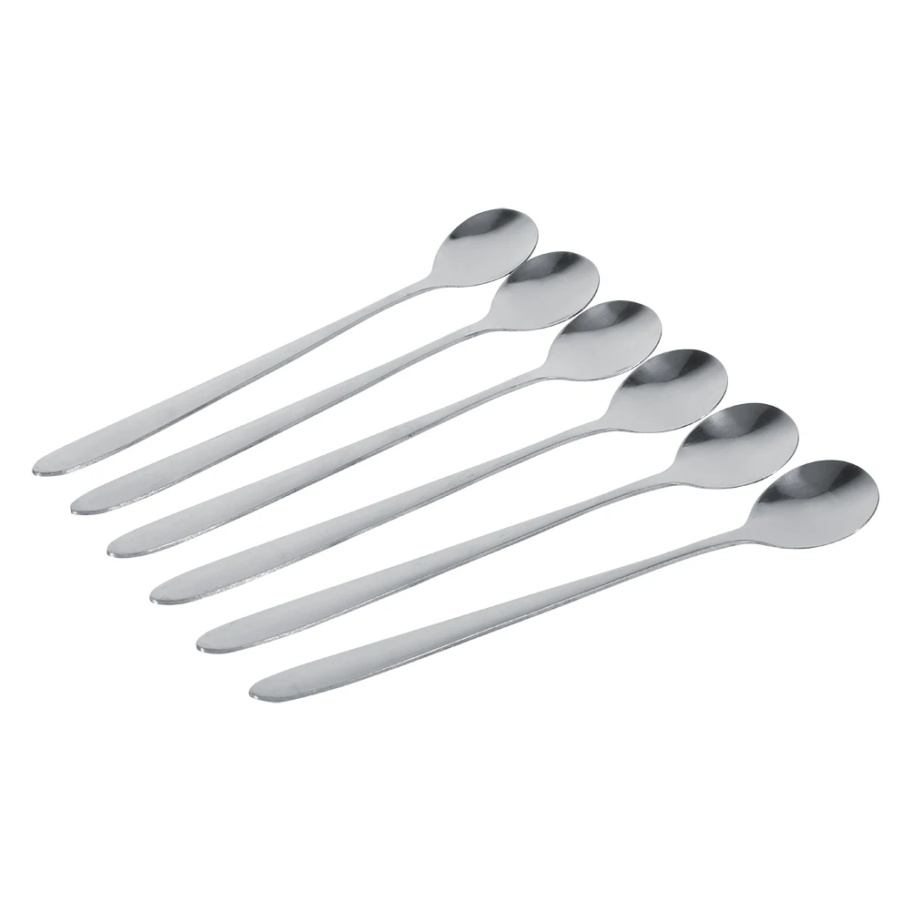 

6Pcs Stainless Steel Stylish Long Handle Latte Ice Cream Sundae Coffee Soup Spoon Teaspoons New