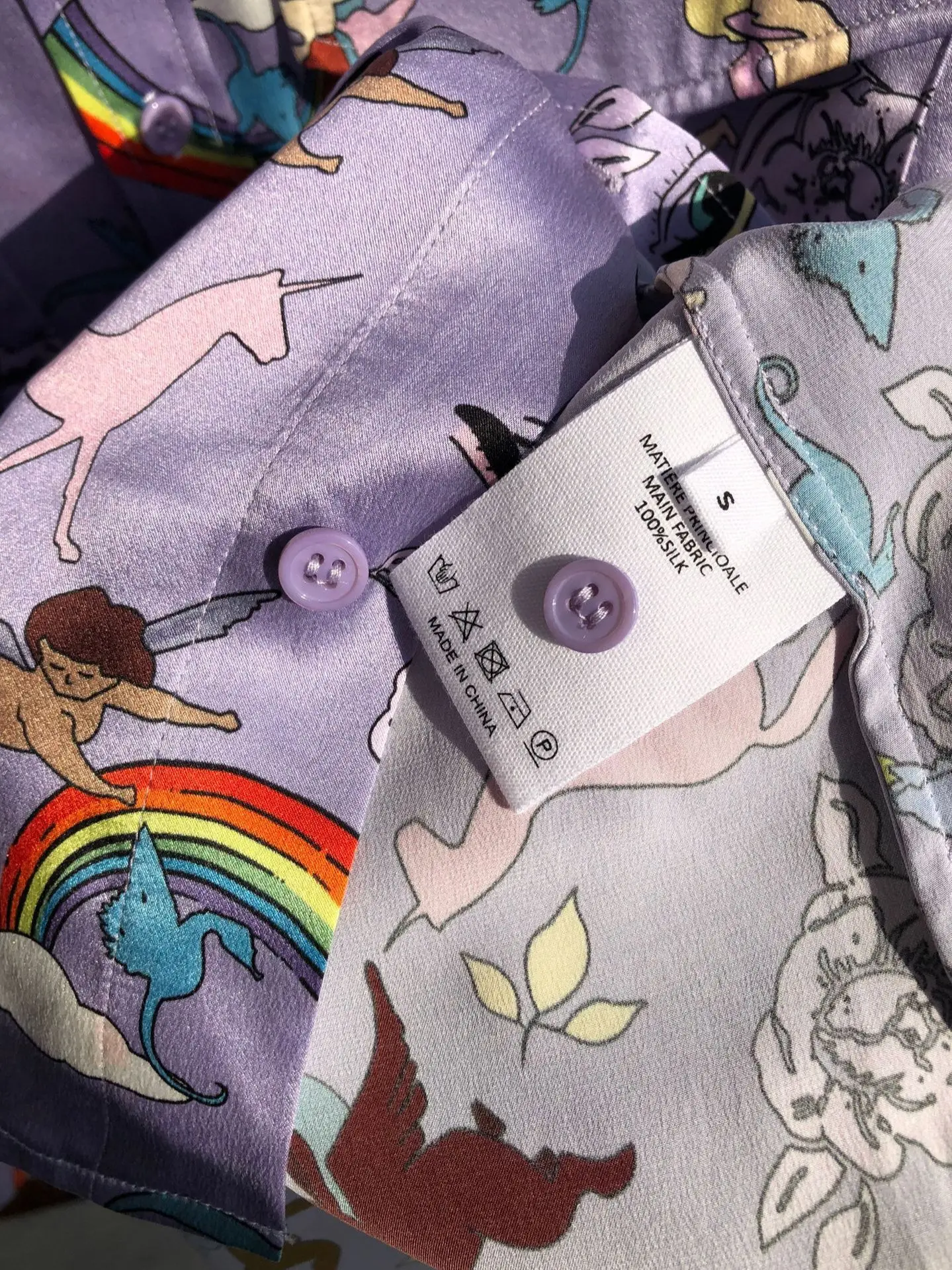 Женская блузка с длинным рукавом из 100% шелка радужным принтом ангела Мягкая