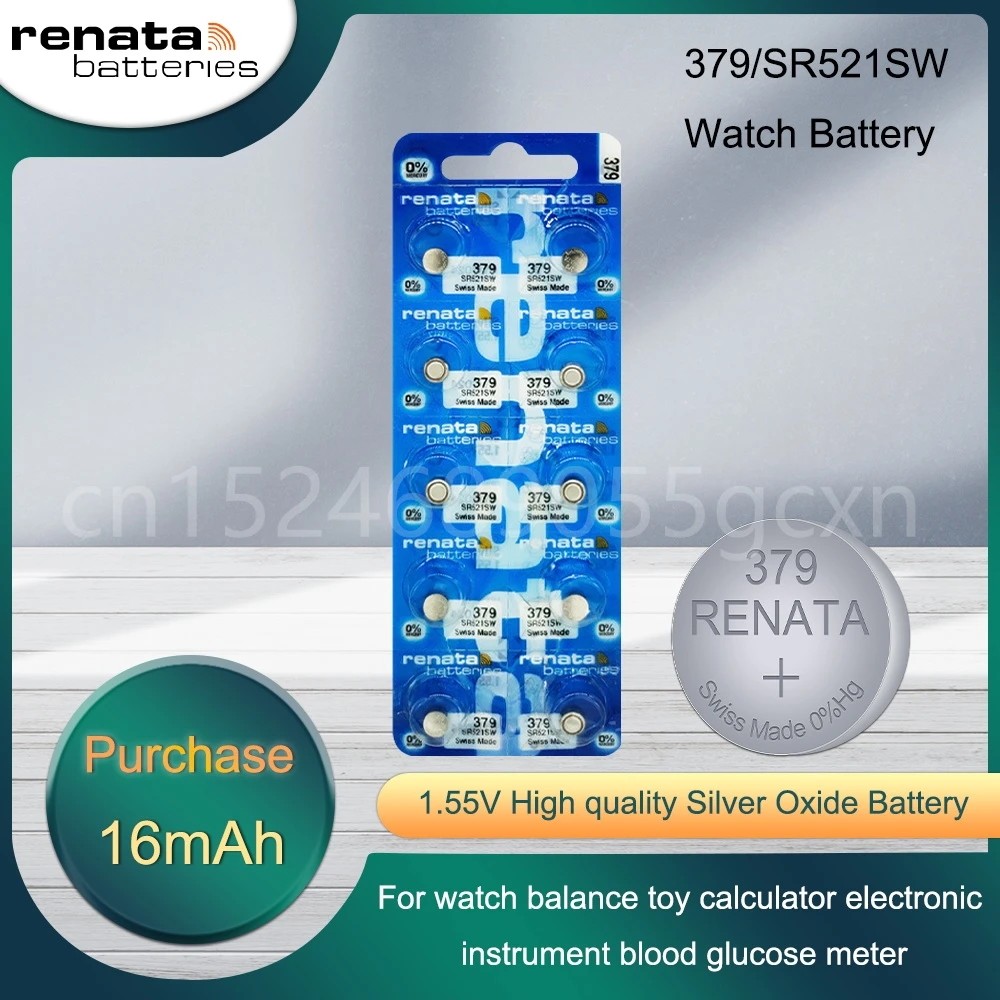 Оригинальный аккумулятор для часов Renata 379 SR521SW AG0 D379 V379 1,55 в, оксид серебра, батарейка для часов, игрушек с дистанционным управлением, швейцарская пуговица, монетница