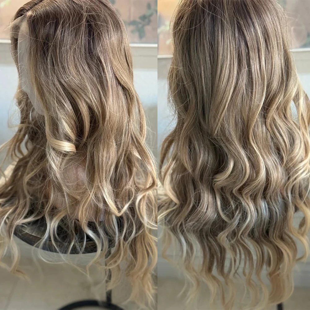 Длинный Ombre Blonde Волнистый Парик Фронта Шнурка для Женщин 26-дюймовый Вьющийся