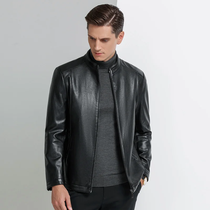 

YN-2301 Stand Collar Natural Sheep Thin Leather Men's Business Casual Jacket