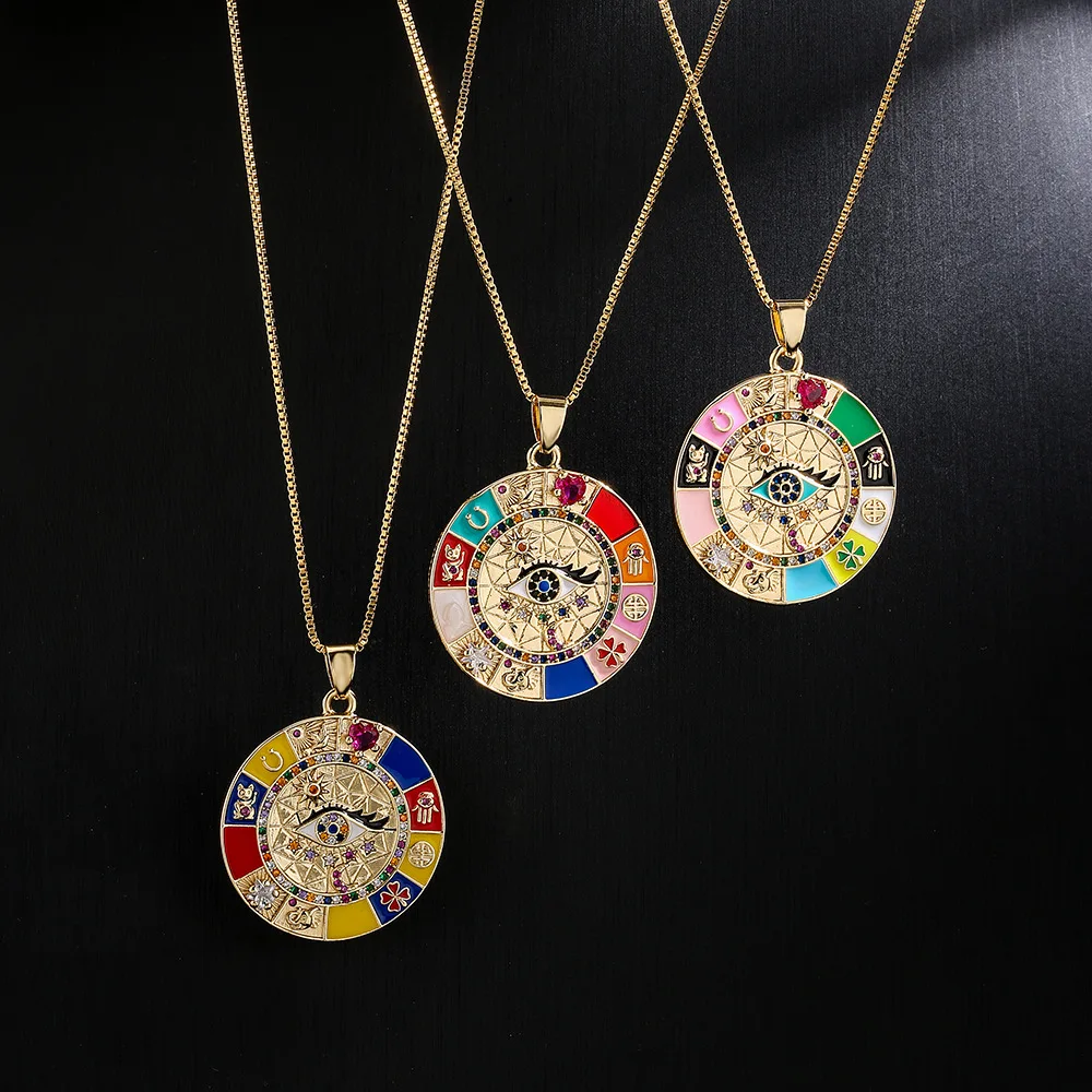 

Bohemia Zircon Eye Pendant Necklace Western Fashion Women Brass Necklace Jewelry