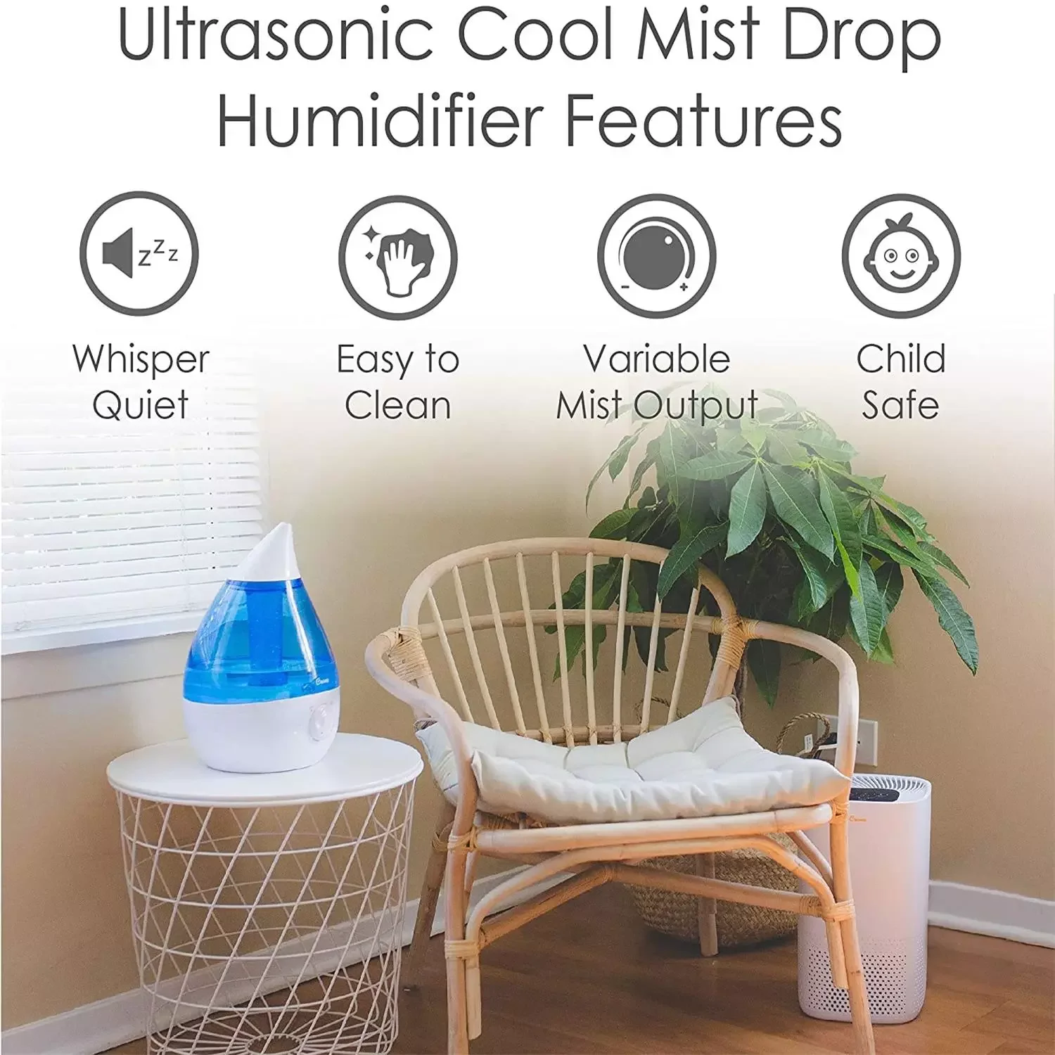 

NEW2023 Crane Drop Ultrasonic Cool Mist Humidifier Filter Free 500 Sq Ft Coverage Air Humidifier for Plants Home Bedroom Baby Nu