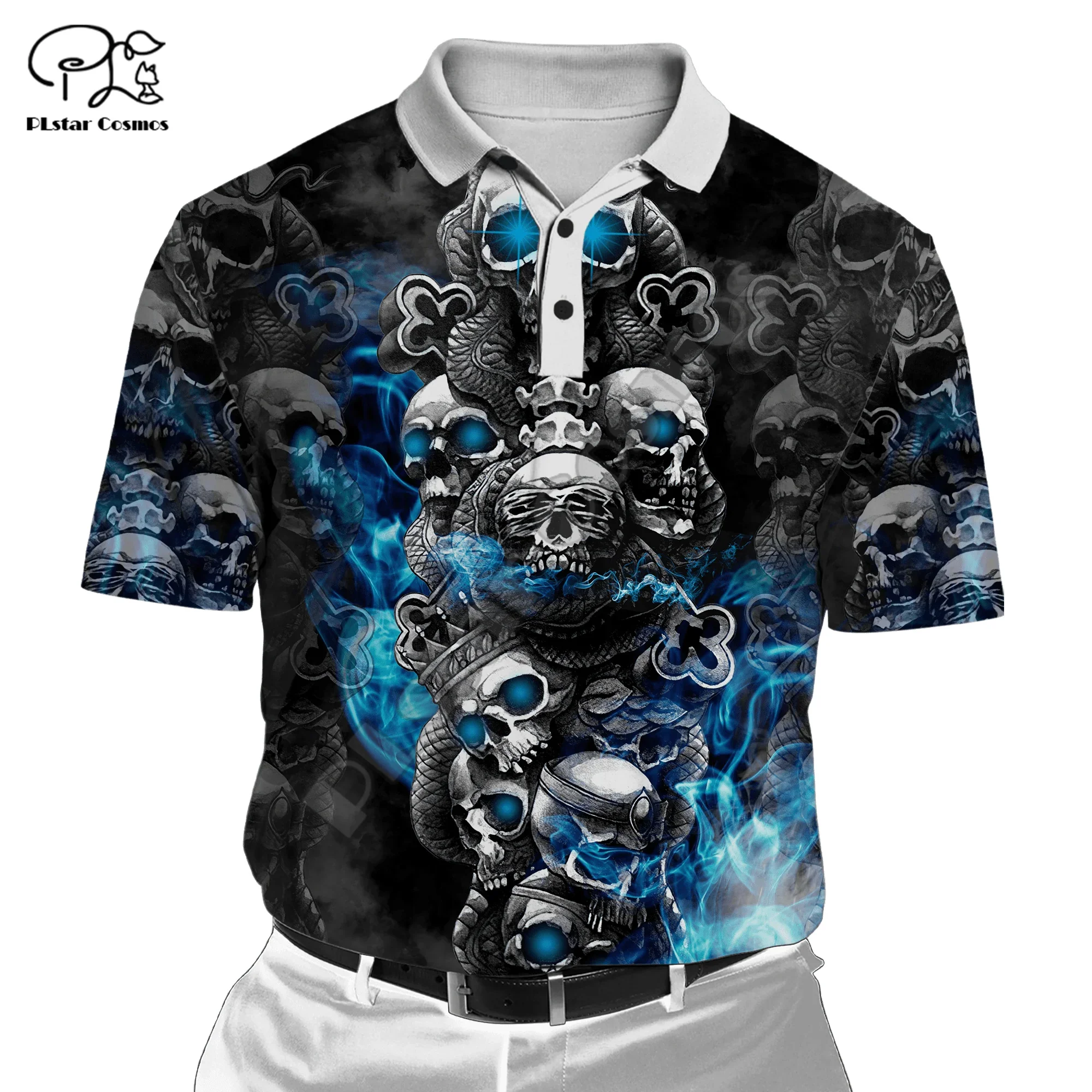 

Reaper Ghost Gothic Skull Satanic Angel Baphomet Devil Retro Vintage 3DPrint Summer Harajuku Casual Polo Shirts Short Sleeves X6