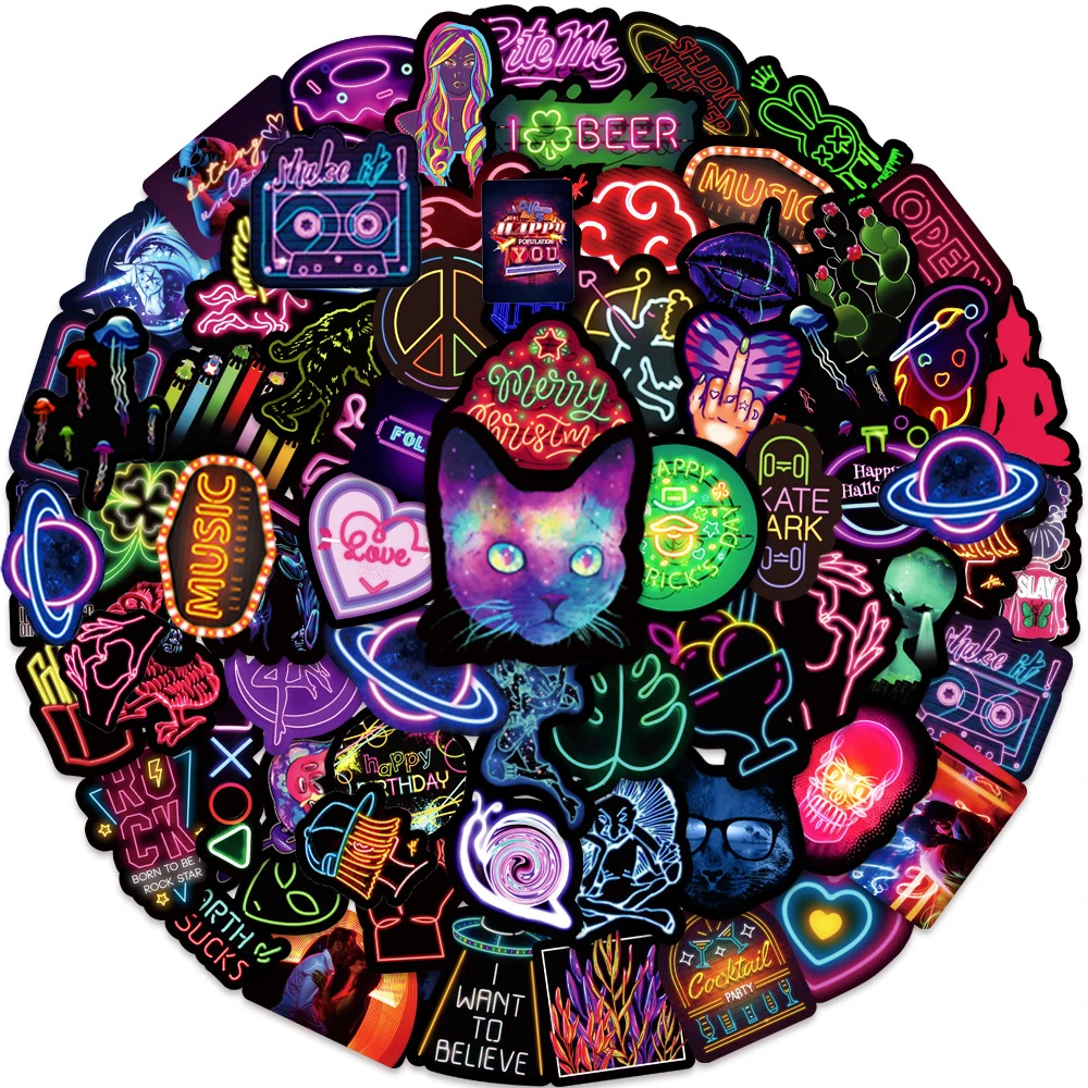 

10/30/50/100pcs DIY Neon Light Cartoon Stickers Cool Anime Graffiti Sticker Laptop Phone Skateboard Bike Decals Fun for Kidstoy