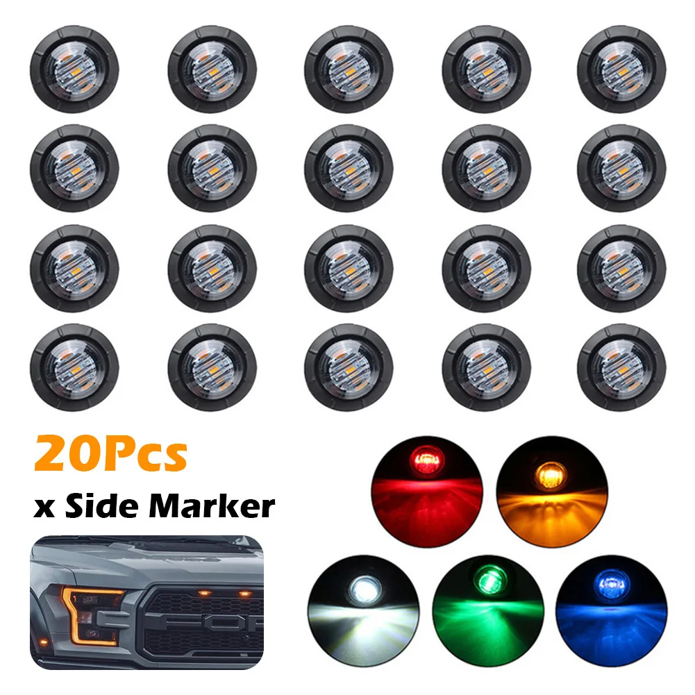 

20Pcs LED Round Truck Trailer Side Marker 12V Smoked Amber Red White Red Green Blue Clearance Light Truck Warning Signal Lamp