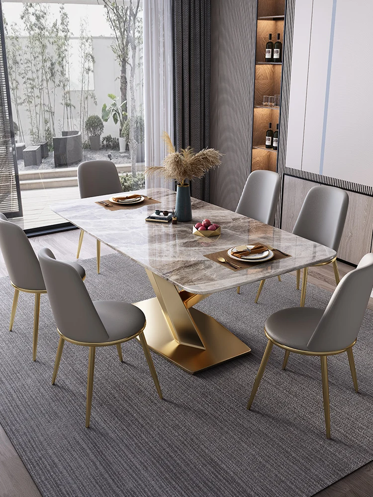 

Italian Light Luxury High-End Stone Plate Dining Tables and Chairs Set Household Small Apartment Modern Simple Rectangular
