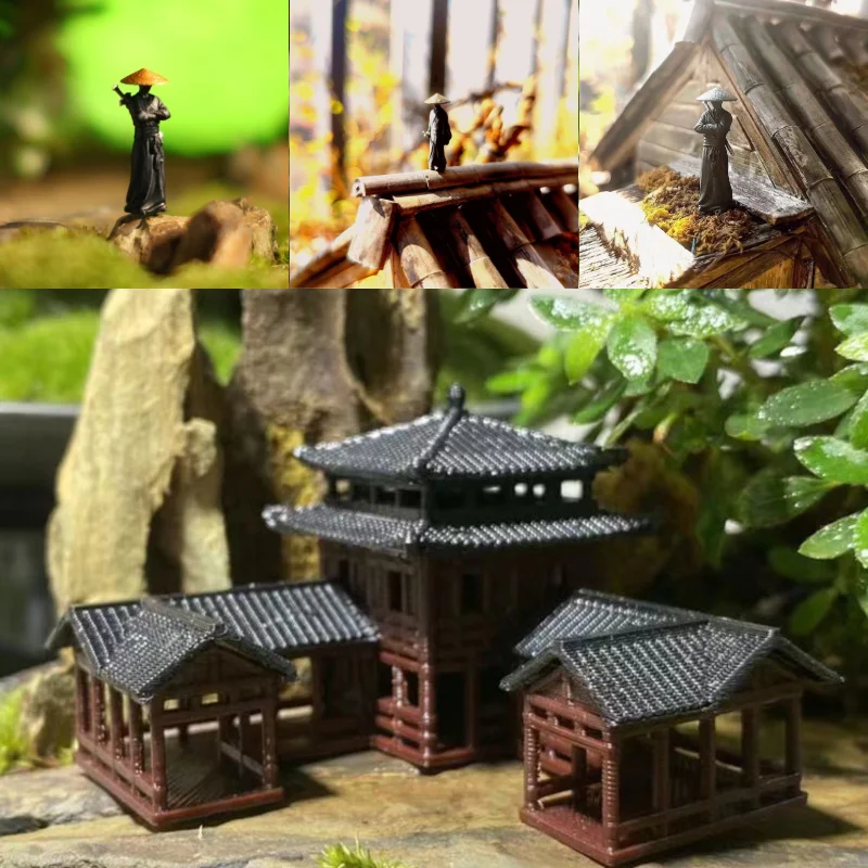 

Chinese Style Ancient Architectural Model Micro Knight-errant Character Decoration Inn Aquarium Micro Landscape Bonsai Decor