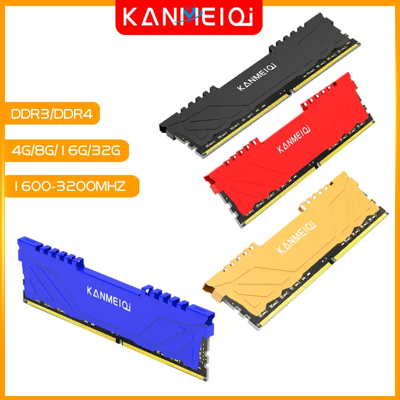 Kanmeiqi DDR3 DDR4 4GB 8GB 16GB 1333 1600 1866 2133 2400MHZ 2666 3200mhz desktop memory with heat sink DIMM 1.2v 1.5v