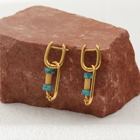 high end fashion water proof stainless steel natural stone 18k real gold plated personality temperament girl dangling earrings