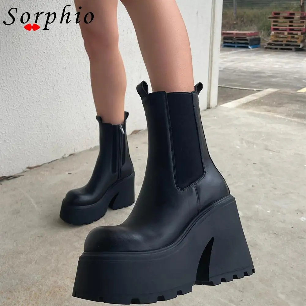 Женские ботильоны на платформе готические модные полусапожки массивном каблуке