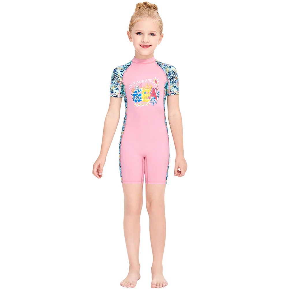 New Neoprene Children Wetsuit Swimwear Girls Short Sleeve Quick-Dry Surfing One-Piece Swimsuit Wet Suit Girl Bathing Diving | Спорт и