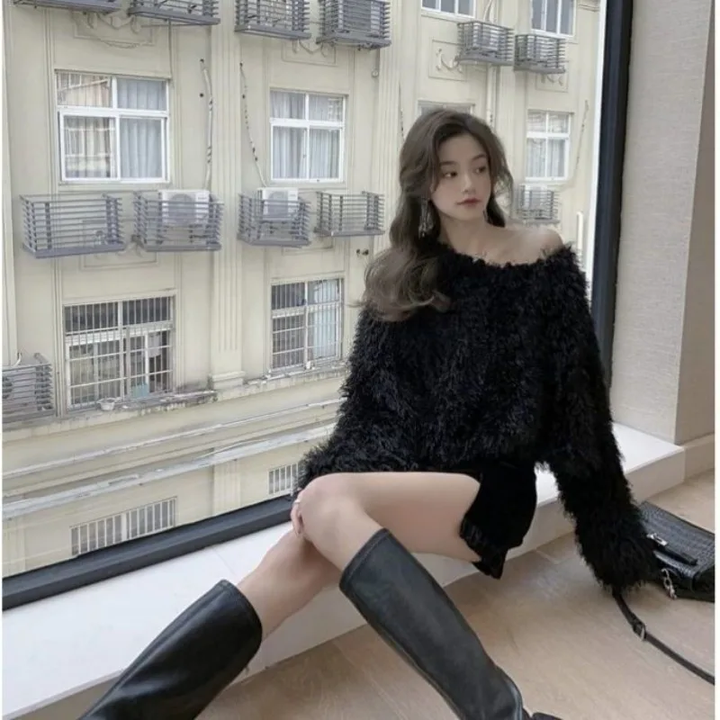 Ezgaga свитер женский осенне-зимний пушистый свободный с круглым вырезом