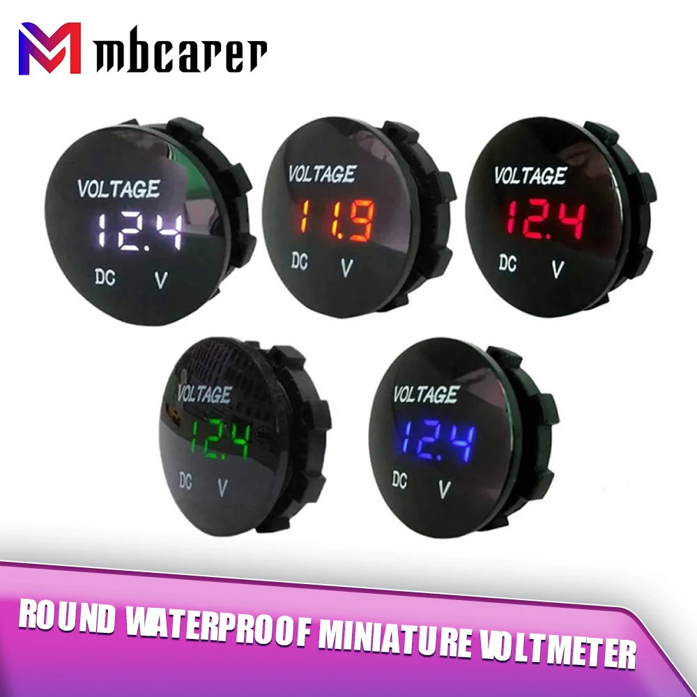 

Круглый водонепроницаемый мини-вольтметр для мотоциклов, Светодиодная панель, цифровой измеритель напряжения, монитор, дисплей, вольтметр