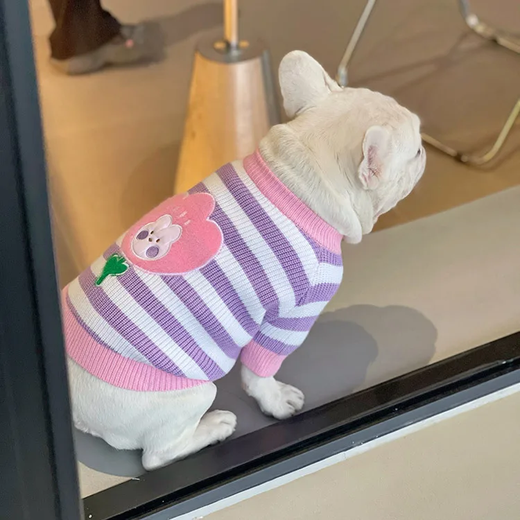 

Повседневный вязаный свитер в полоску для домашних животных, осень и зима, новый свитер для собак, щенок шнауцера, французский бульдог, Уютная теплая одежда для собак