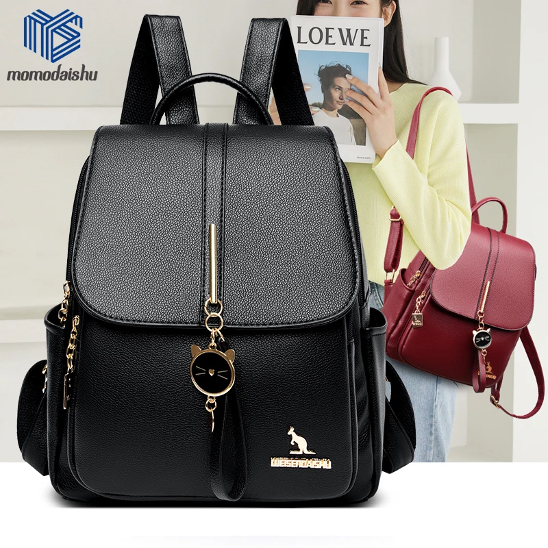 

Women 2022 New Light School Bags For Girls Rucksack Sac Mochila High Quality Waterproof Women Backpack PU Leather Shoulder Bags