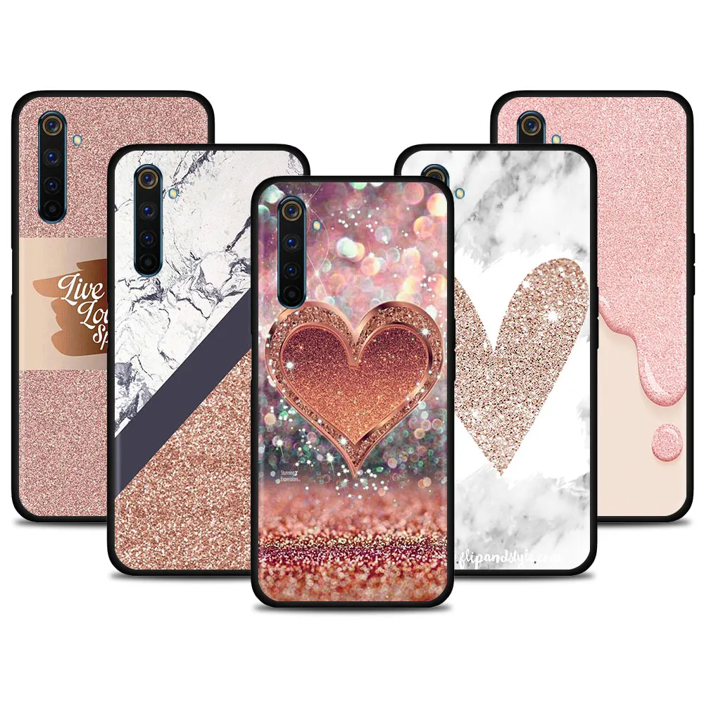 

Phone Case for Realme GT neo 2 3 9 Pro Plus 9i 8 8i 7 6 5 C21 c21y C20 C12 C11 C3 XT Silicone Cover Gold Rose Glitter Love Shell