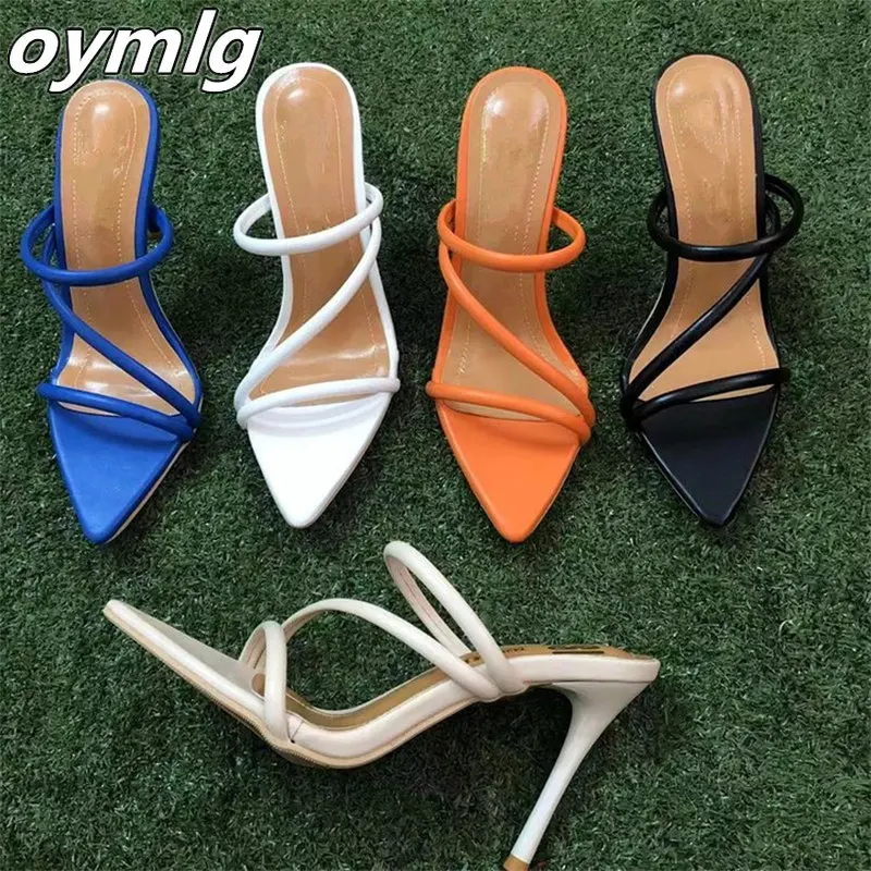 

Женские шлепанцы на высоком каблуке, новинка 2023, женская обувь, летние модные пикантные сандалии на тонком каблуке с открытым носком