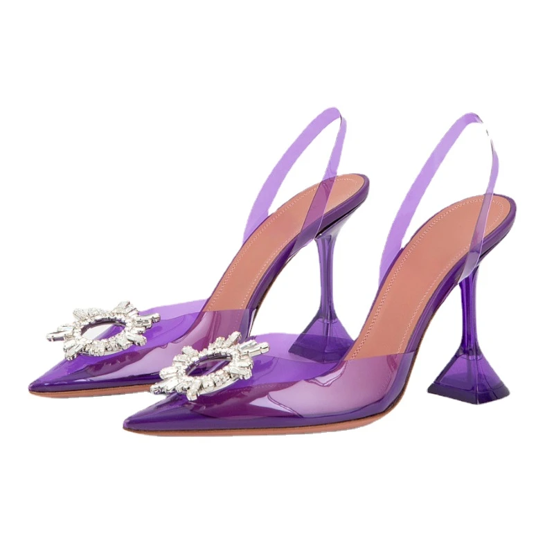 

2022 Star style Summer New PVC Sunflower Transparent Crystal Diamond Buckle Bow Knot Pointed High Heel Sandals Wedding Shoes