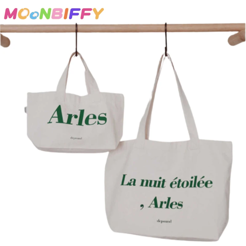 

Casual Mummy Bag Large Capacity Letter Printed Handbag Woman's Canvas Cotton Tote Simple Versatile Cloth Bags Baby Organizer
