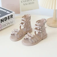 girls simple japanese bow casual open toe breathable back zip roman sandals summer new 2022 sweet princess solid school shoes