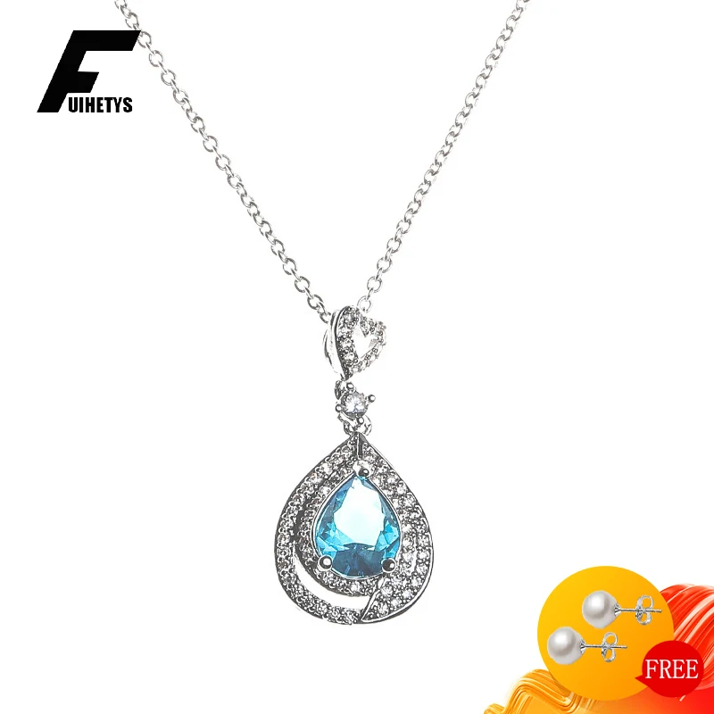 

Luxury Silver 925 Jewelry Necklace Water Drop Shape Zircon Gemstone Pendant for Women Wedding Engagement Party Gift Accessories