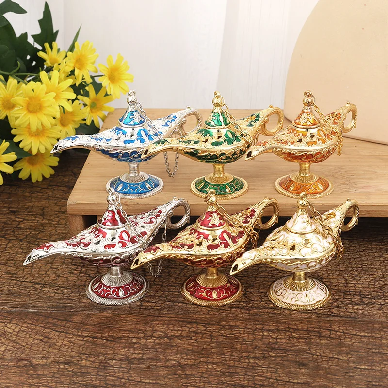 

Retro Aladdin Magic Lamp Art Ornaments Metal Crafts Vintage Wishing Light Figurines Desktop Ornament Home Decoration Accessories