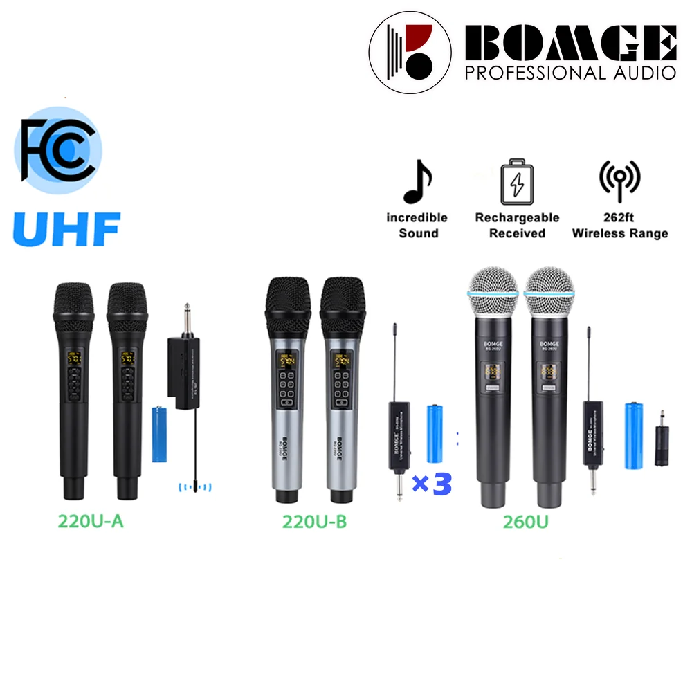 2 металлических ручных УВЧ беспроводных микрофона 80 м с 3 перезаряжаемыми
