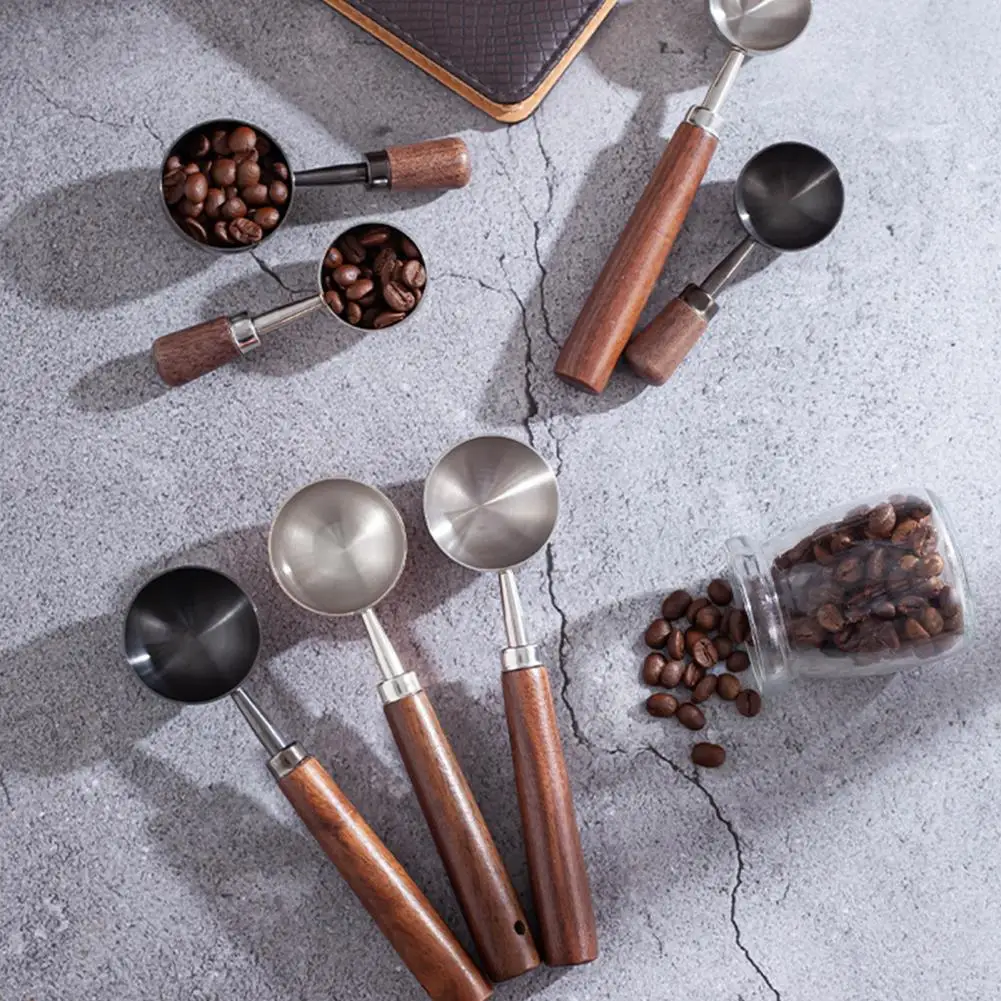 Мерная ложка для кофе с деревянной ручкой длинная кофейная из нержавеющей стали