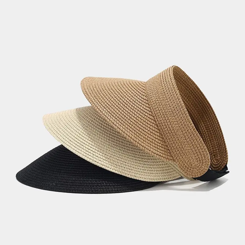 

Summer Hat for Women Straw Hat Foldable Empty Top Peaked Cap Breathable Sun Hat Unisex Visor Curved Brim Beach Sun Protection