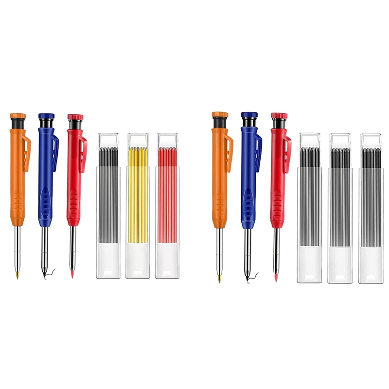 

Solid Carpenter Pencil Set Refill For Construction Built-In Sharpener Deep Hole Mechanical Marker Woodworking Tools