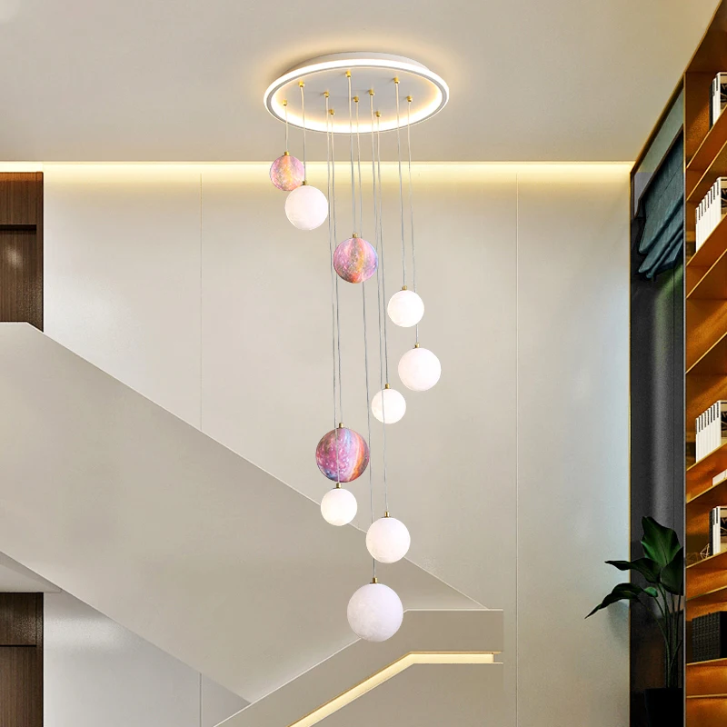 

Modern LED Pendant Light for Stairs Villas Duplex Building Hanging lighting fixture Loft Nordic LED Glass Stairs pendant lamp