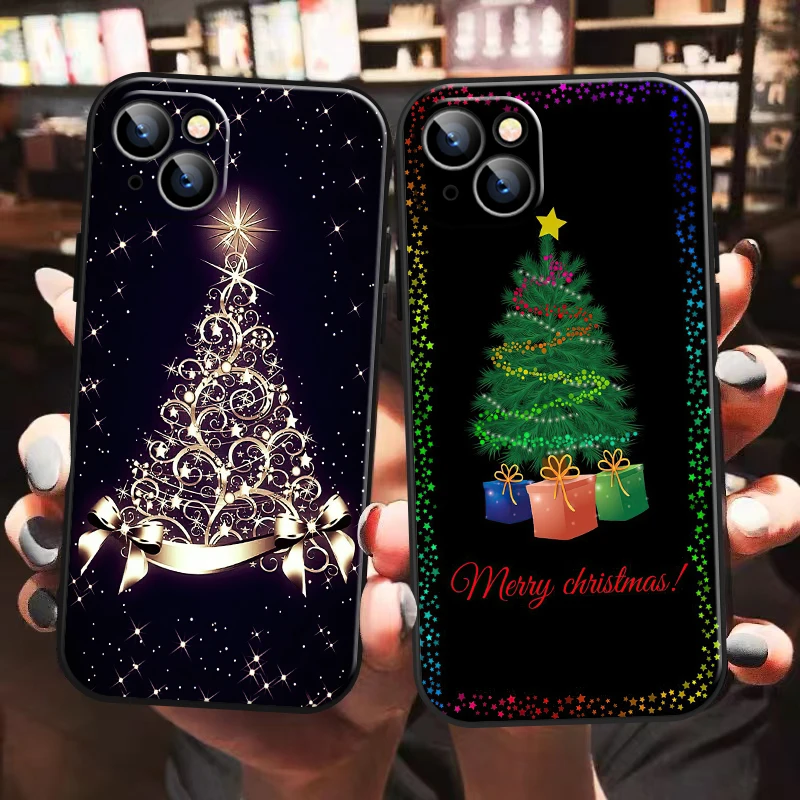 

Merry Christmas Tree Deer Phone Case For iPhone 13 12 11 Pro Max Mini X XR XS Max 6 6S 7 8 Plus Se2 Liquid Silicon Carcasa Soft