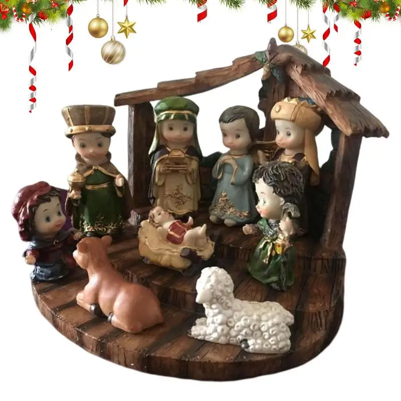 

Рождественская Статуэтка 10 шт. из смолы с изображением Иисуса родов, скульптуры, набор для помещений со стабильной и строкой, Рождество
