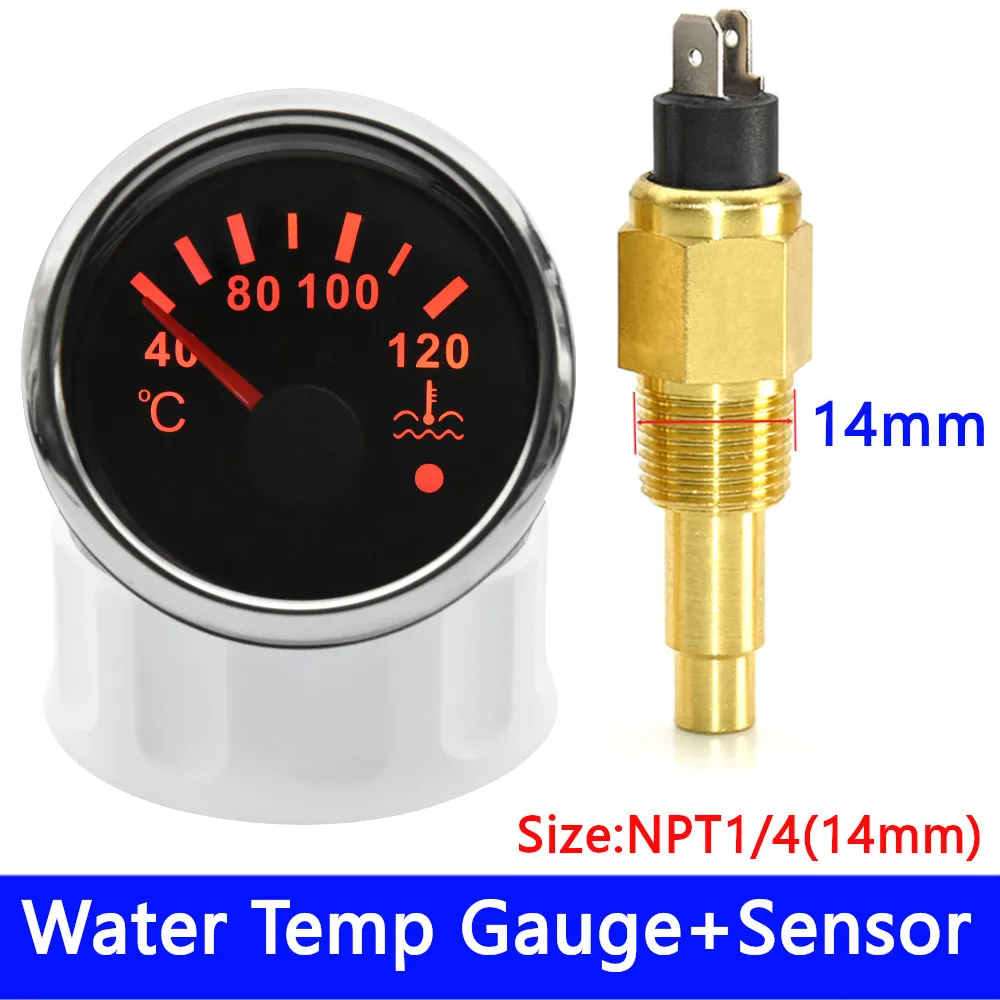 HD 52 мм Универсальный автомобильный датчик температуры воды на лодке с датчиками температуры охлаждающей жидкости, измеритель температуры, красная подсветка с сигнализацией 12 В/24 В