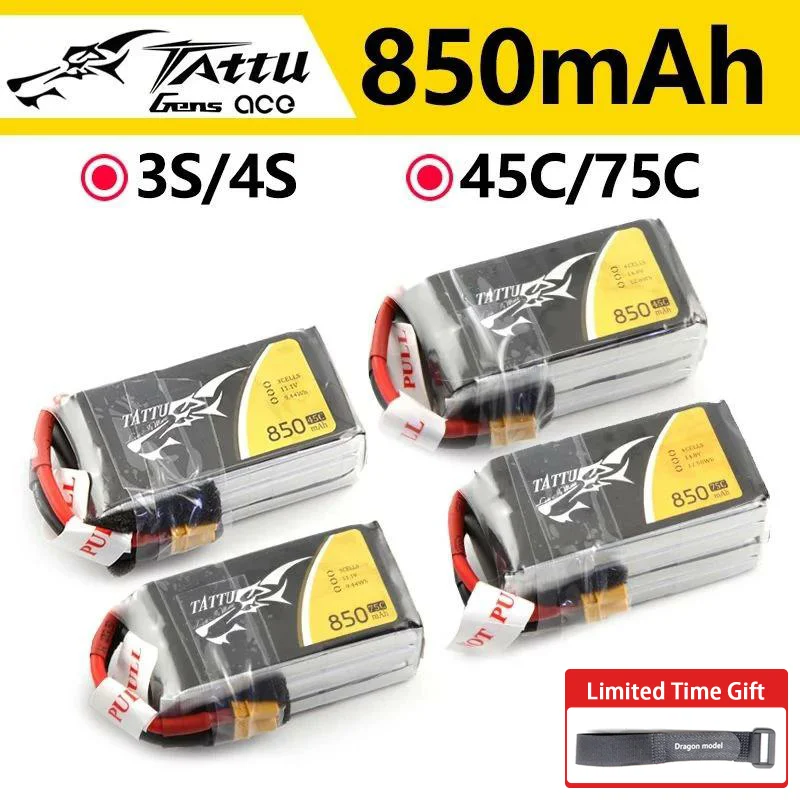 

ACE Tattu LiPo Rechargeable Battery 3-4S 850mAh 75C for RC FPV Racing Drone Quadcopter