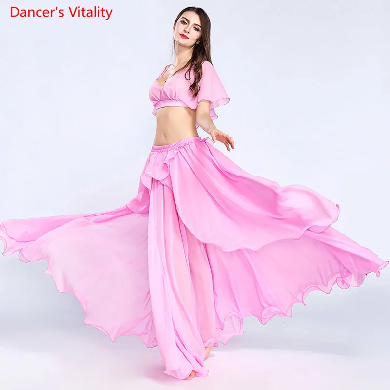 2018 Новый женский топ и юбка одного цвета с V-образным вырезом, 2 штуки. Костюм для танцев "Сексуальная командная форма для балета в длинной юбке".