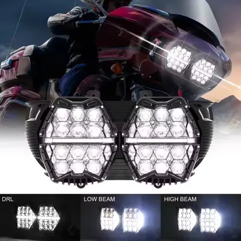240 Вт для Harley-Davidson Road Glide Светодиодная двойная фара для моделей 2015-2024 гг., с режимами дальнего света, ближнего света и DRL IP67