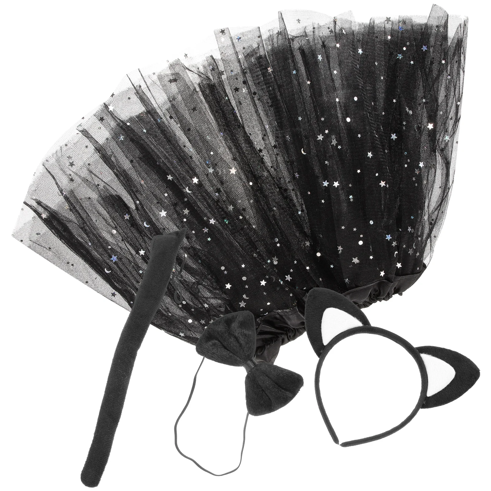 

1 Set Animal Cat Costume Adorable Cat Headband Cat Cosplay Tail Bowtie Set with Tutu Skirt